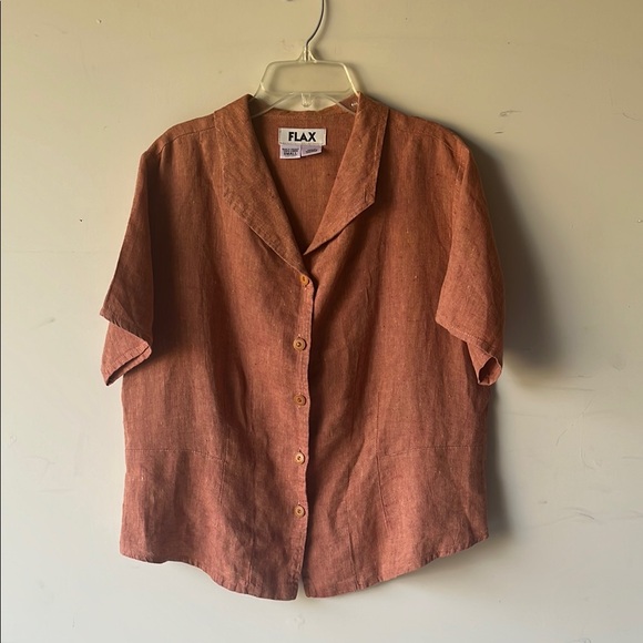 Flax Rust Linen Short Sleeve Button-Up Shirt - Picture 3 of 8